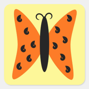 Bright Orange Butterfly With Black Pattern Square Sticker