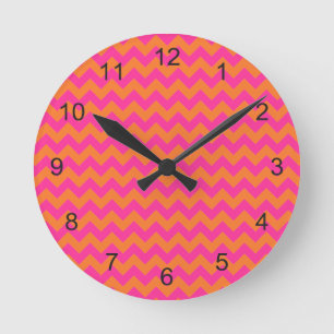 Bright Orange Chevron Round Clock