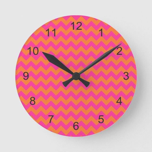 Bright Orange Chevron Round Clock (Front)