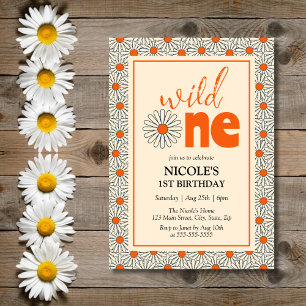 Bright Orange Daisies Girl Wild One 1st Birthday Invitation