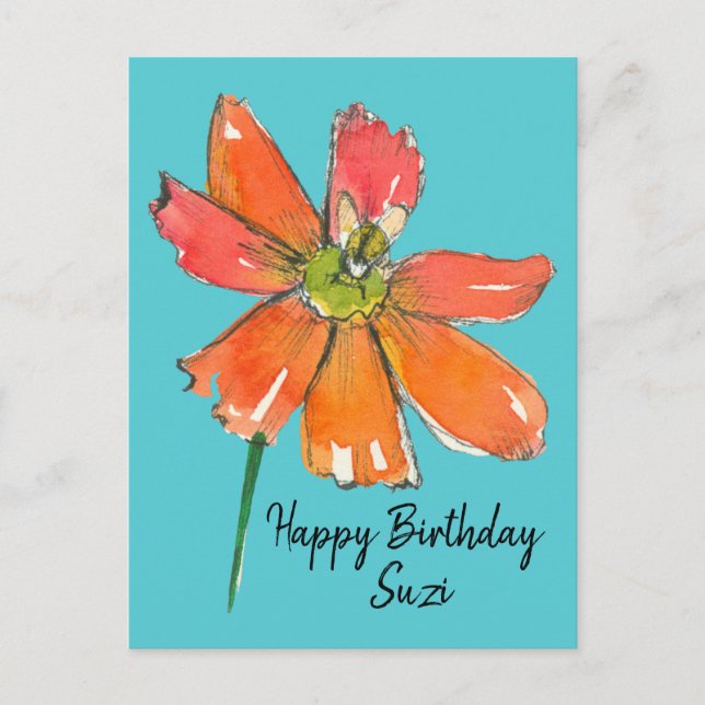 Bright Orange Daisy Flower Happy Birthday Postcard (Front)