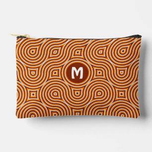 Bright Orange Dark Brown White Midcentury Pattern Accessory Pouch