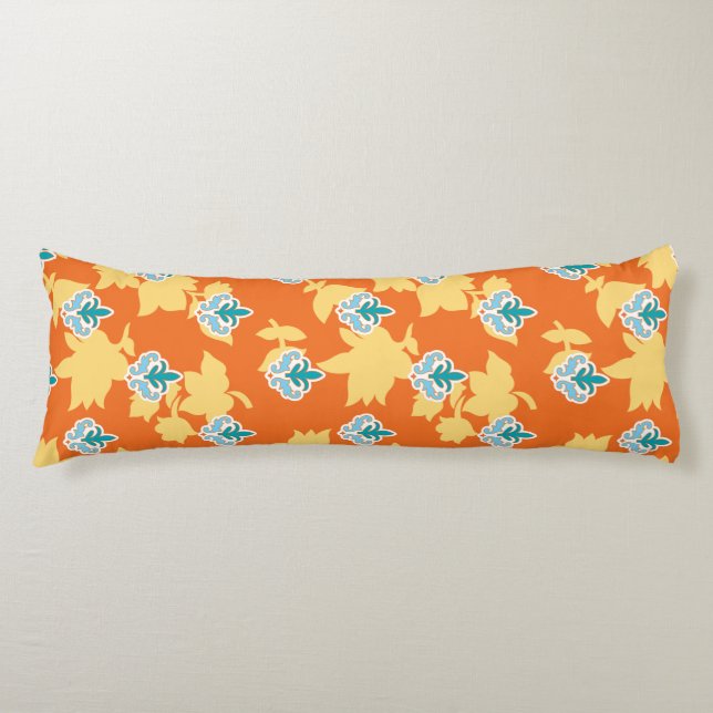Bright orange fabric design featuring intricate bl body cushion (Front)