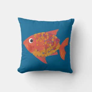 Bright Orange Fish on Deep Blue Custom Pillow