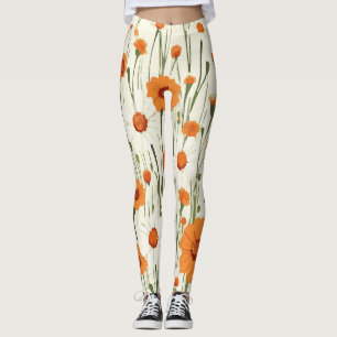 Bright Orange Floral Pattern Leggings