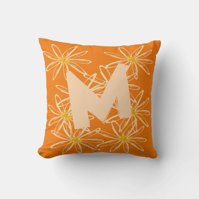 Bright  Orange Floral Pillow (Front)