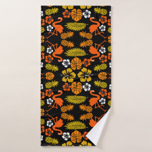 Bright Orange Floral Tropical Patterned Bath Towel