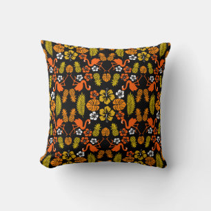 Bright Orange Floral Tropical Patterned Cushion