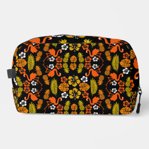 Bright Orange Floral Tropical Patterned Dopp Kit