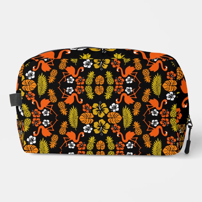 Bright Orange Floral Tropical Patterned Dopp Kit (Front)