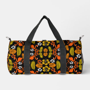 Bright Orange Floral Tropical Patterned Duffle Bag