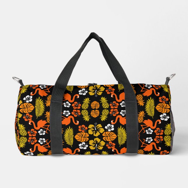 Bright Orange Floral Tropical Patterned Duffle Bag (Front)