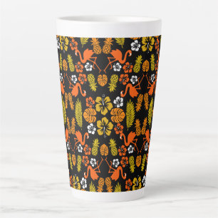 Bright Orange Floral Tropical Patterned Latte Mug