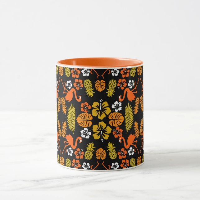 Bright Orange Floral Tropical Patterned Mug (Center)