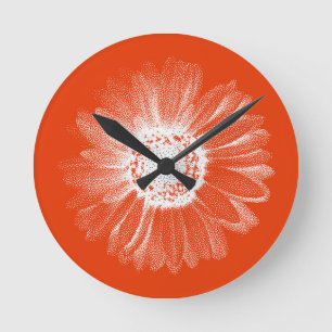 Bright Orange Floral Wall Clock