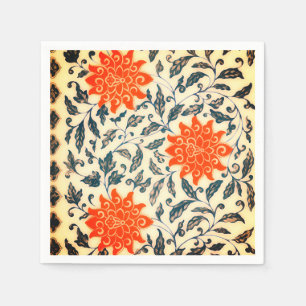   Bright orange flowers  Chinese pattern  Napkin