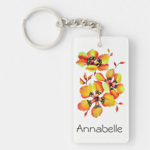 Bright Orange Flowers Key Ring