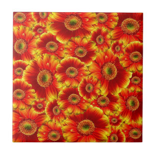 Bright Orange Flowers Smash Ceramic Tile