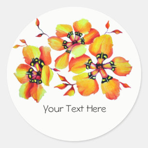 Bright Orange Flowers - Your Own Text Classic Round Sticker