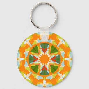 Bright Orange Fun Green Star Boho Kitsch Eclectic Key Ring