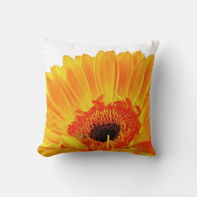 Bright Orange Gerbera Pillow (Front)