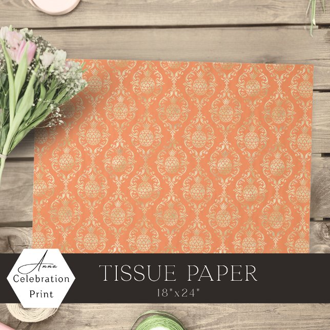 Bright Orange Gold Pineapple Damask  Tissue Paper (Creator Uploaded)