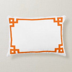 Bright Orange Greek Key Border Decorative Cushion