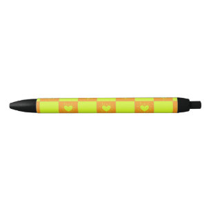 Bright Orange Green Checkered Tile With Hearts Black Ink Pen