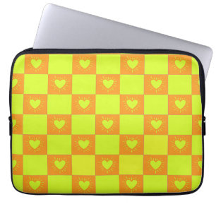 Bright Orange Green Checkered Tile With Hearts Laptop Sleeve