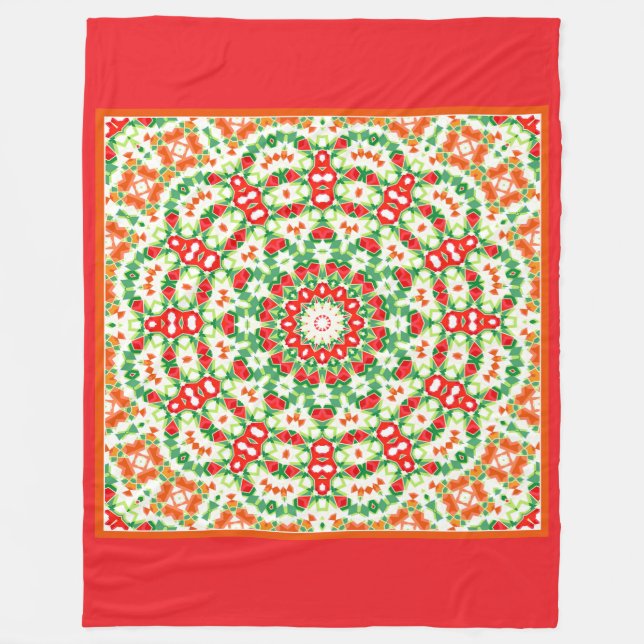 Bright Orange Green Fashionable Bandanna Shawl Fleece Blanket (Front)