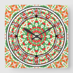 Bright Orange Green Fashionable Bandanna Shawl Square Wall Clock