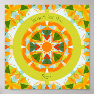 Bright Orange Green Reach for the Stars Kids Room Poster