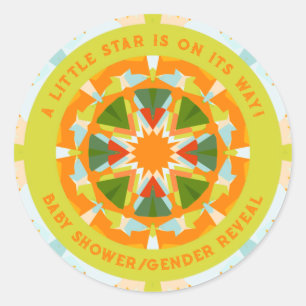 Bright Orange Green Star Baby Girl’s Boy’s Shower Classic Round Sticker