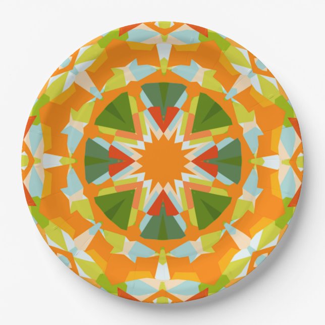 Bright Orange Green Star Baby Girl’s Boy’s Shower Paper Plate (Front)