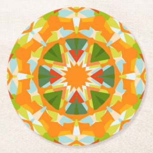 Bright Orange Green Star Baby Girl’s Boy’s Shower Round Paper Coaster