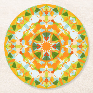 Bright Orange Green Star Baby Girl’s Boy’s Shower Round Paper Coaster