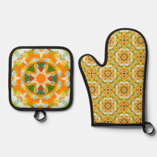 Bright Orange Green Star Dopamine Decor Kitchen Oven Mitt & Pot Holder Set