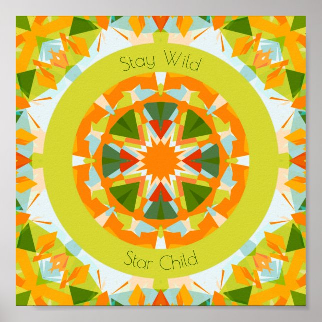 Bright Orange Green Stay Wild Star Child Nursery Poster (Front)