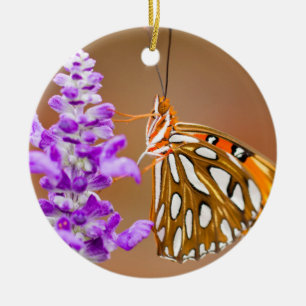 Bright Orange Gulf Fritillary Butterfly Ceramic Ornament