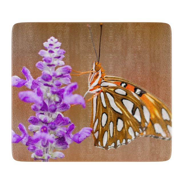 Bright Orange Gulf Fritillary Butterfly Cutting Board (Front)