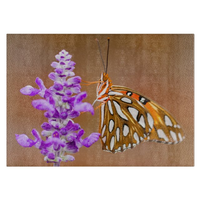 Bright Orange Gulf Fritillary Butterfly Cutting Board (Front)