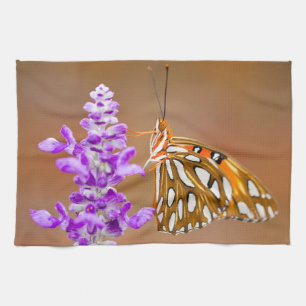 Bright Orange Gulf Fritillary Butterfly Tea Towel