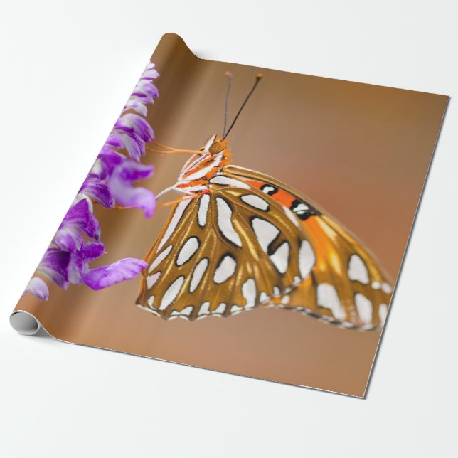 Bright Orange Gulf Fritillary Butterfly Wrapping Paper (Unrolled)