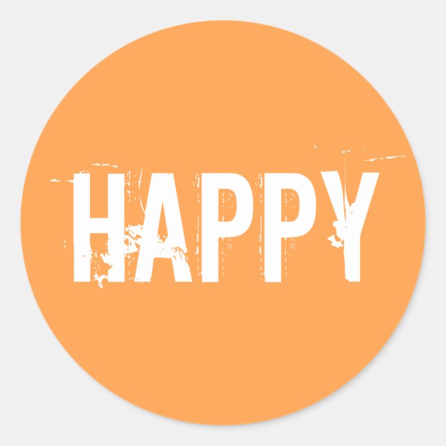 Bright orange Happy Classic Round Sticker (Front)