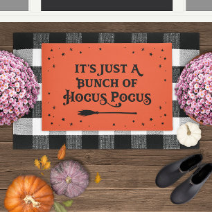 Bright Orange Hocus Pocus Witch Broom Halloween Doormat