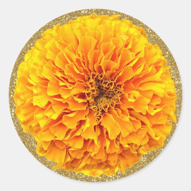 Bright Orange Marigold Gold Glitter Stickers (Front)