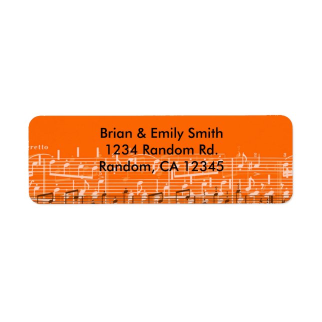 Bright orange messy music notes custom labels (Front)