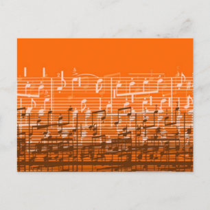 Bright orange messy music notes postcard