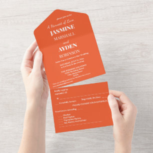 Bright Orange Minimalist Solid Background All In One Invitation