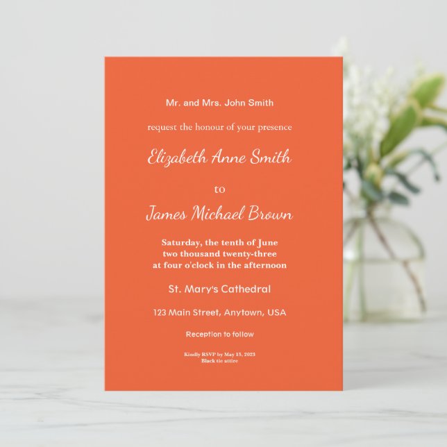 Bright Orange Minimalist Solid Background Save The Date (Standing Front)